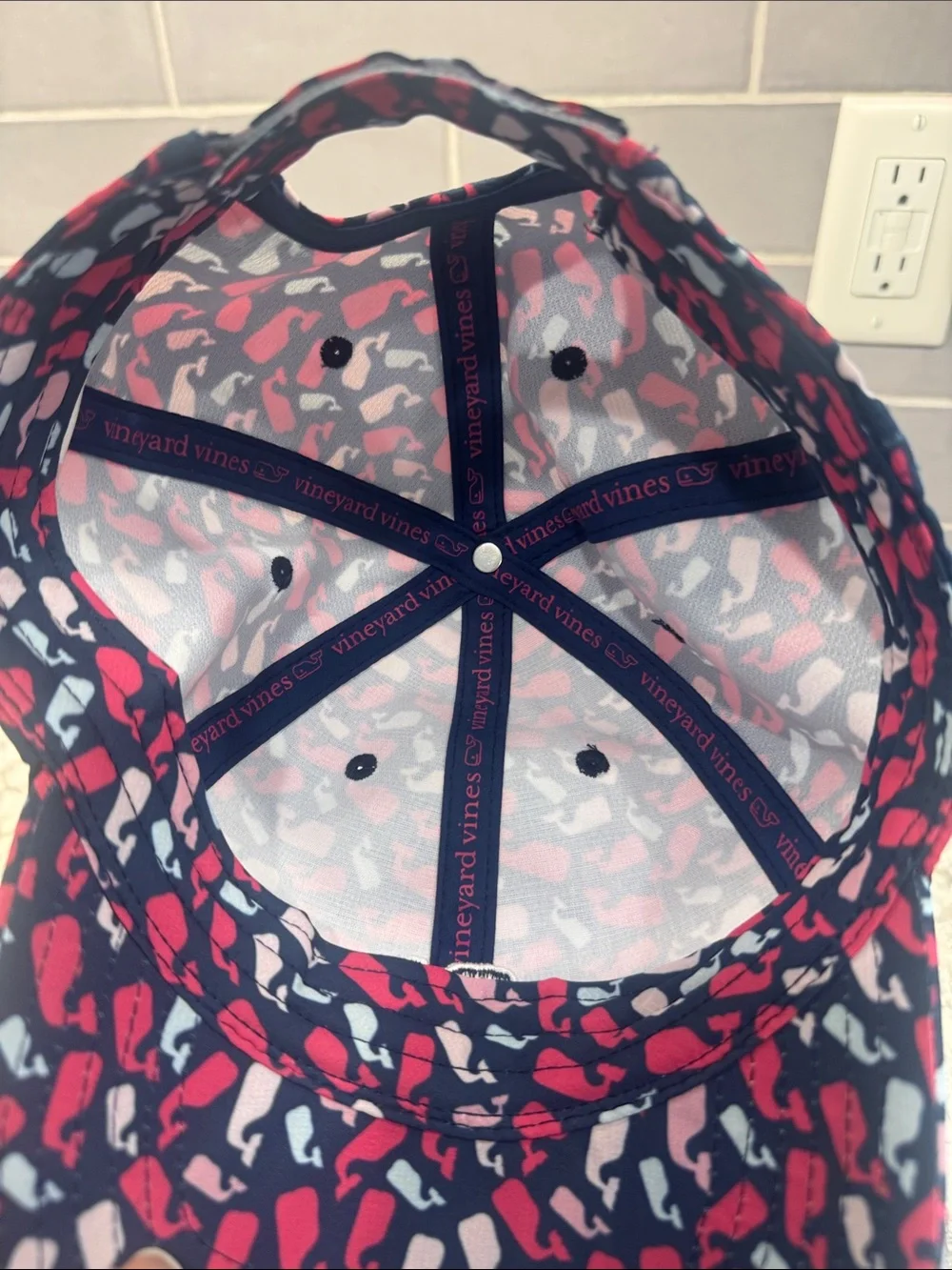 Vineyard Vines Whale Print Baseball Cap Hat Pink Navy Adjustable
